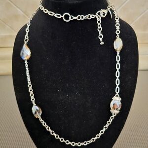 Chicos Elegant Silver Necklace with Crystal Accents